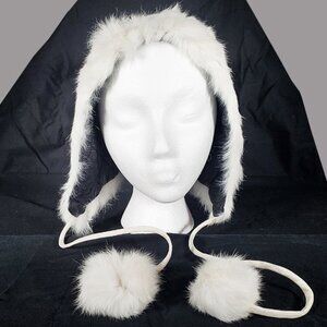 Like New Vintage Handmade Genuine Rabbit Pom-pom Drawstring Hood